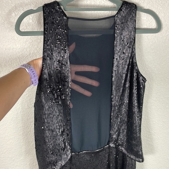 NWT Halston Heritage Black Sequin Party Mini Dress Mesh Back LBD Sparkle Sz 4 - Picture 8 of 14